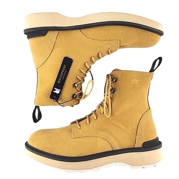 SOREL Women's Hi-Line Waterproof Lace Up Boots Geo Yellow Suede Lightweight Sz 8 - Picture 3 of 15